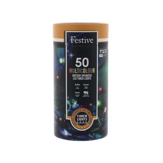 50 Battery Operated Timer String Lights - Multicolour