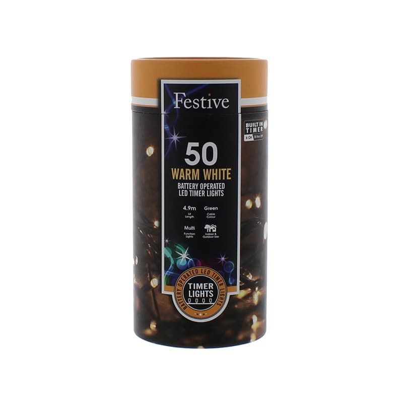 50 Battery Operated Timer String Lights - Warm White