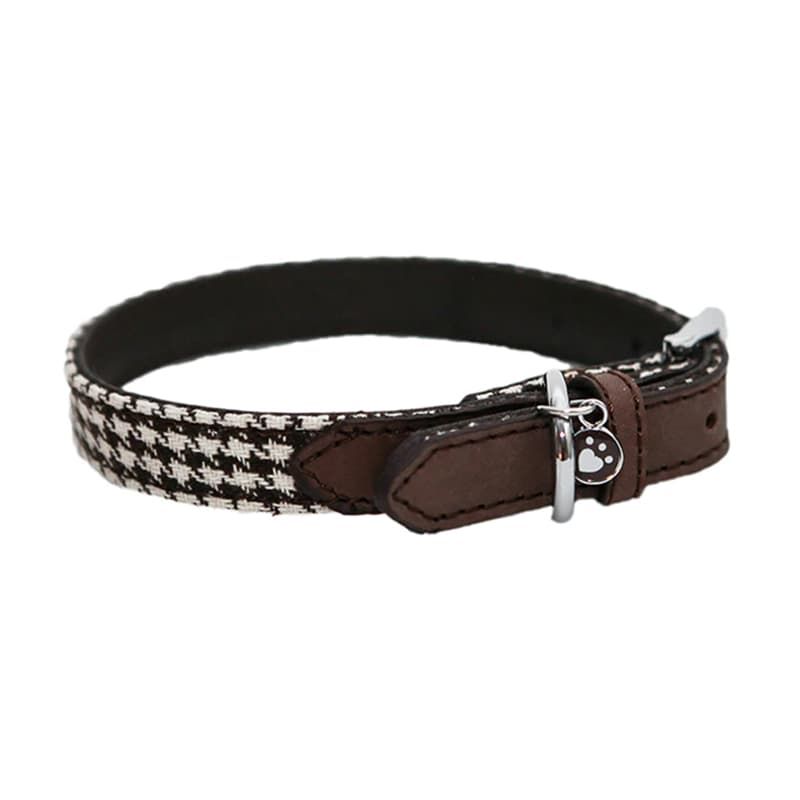 Dog Collar Brown Houndstooth 8-12"