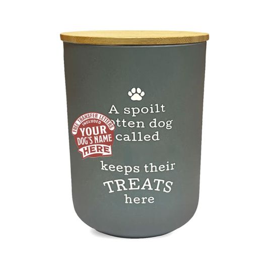 Dog Treat Jar with Name Personalisation - Grey