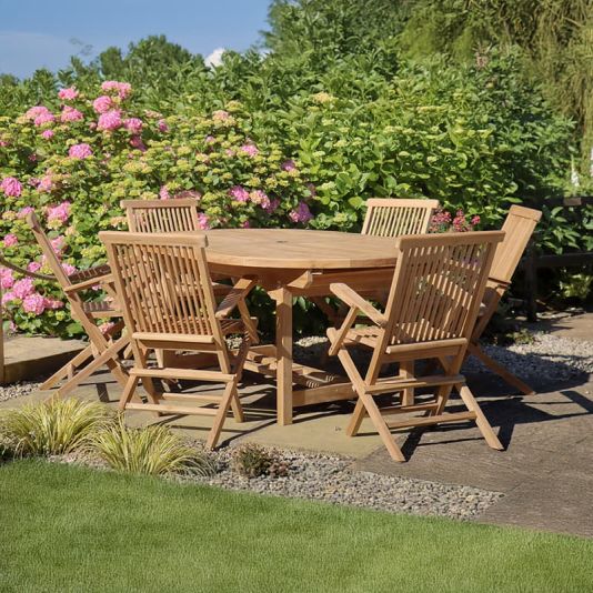 Teak Dining Set with Oval Table & Folding Chairs
