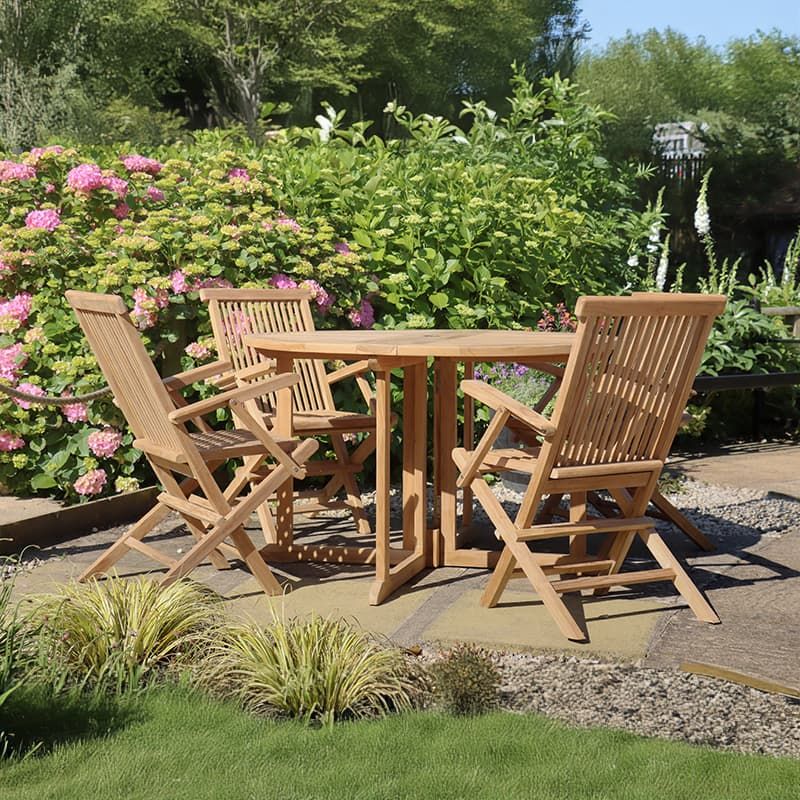 Folding Teak Dining Set with Round Table