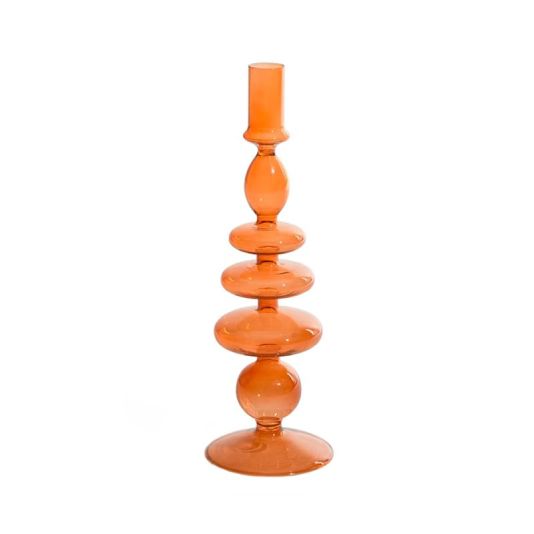 Glass Candle Holder in Red/Burnt Orange