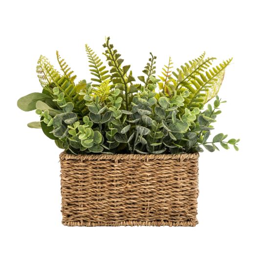 Green Ferns in Seagrass Basket