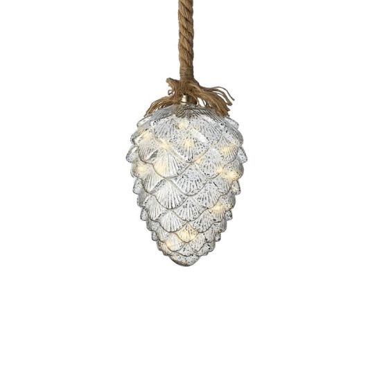 Micro-LED Pinecone Light with Jute Rope & 15 LEDs - Silver