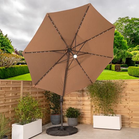 Mini Roma Round Cantilever LED Parasol Taupe 2.5m