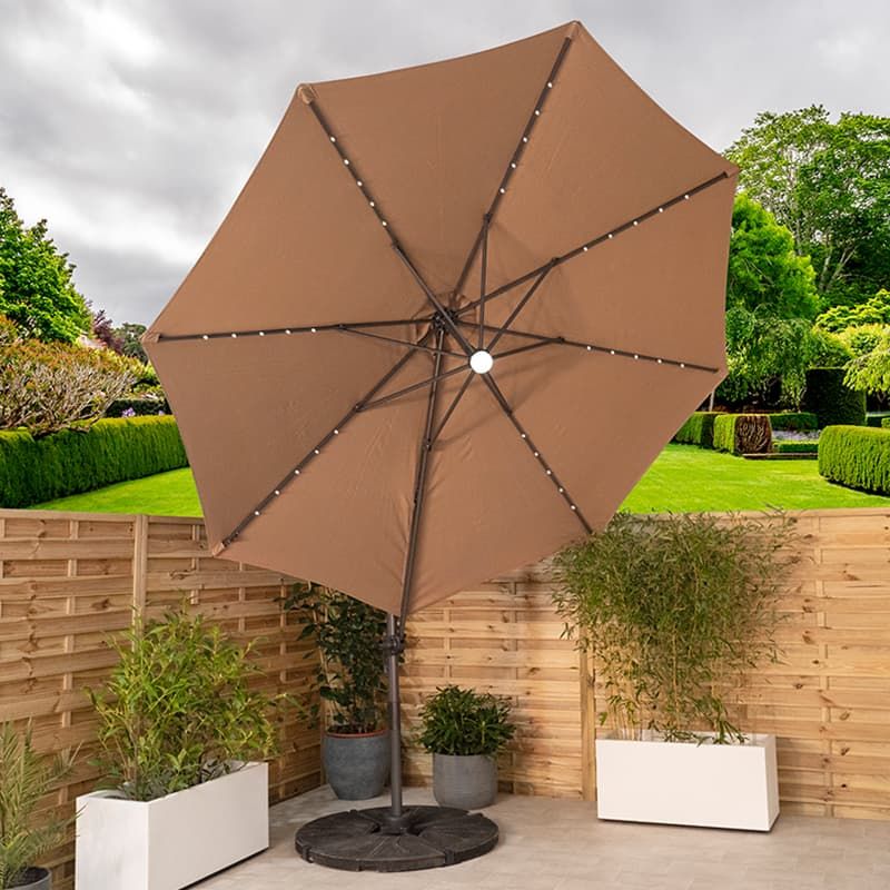 Mini Roma Round Cantilever LED Parasol Taupe 2.5m