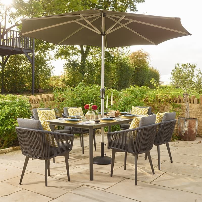 Palermo 6 Seat Rectangle Dining Set with Parasol & Base