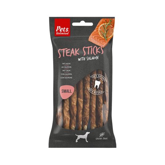 Pets Unlimited Steak Sticks with Salmon for Small Dogs 90g