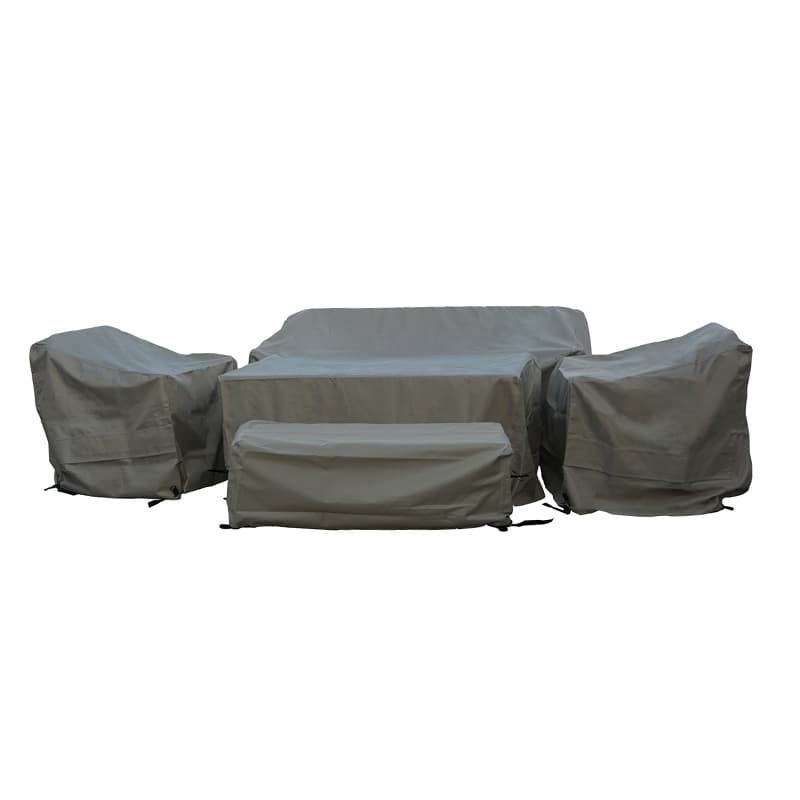 Rattan Recliner 3 Seater Sofa, 2 Sofa Chairs & Table Set Covers - Khaki