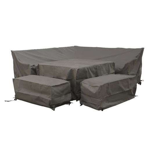 Rattan Square Corner Sofa, Table & 2 Benches Set Covers - Khaki