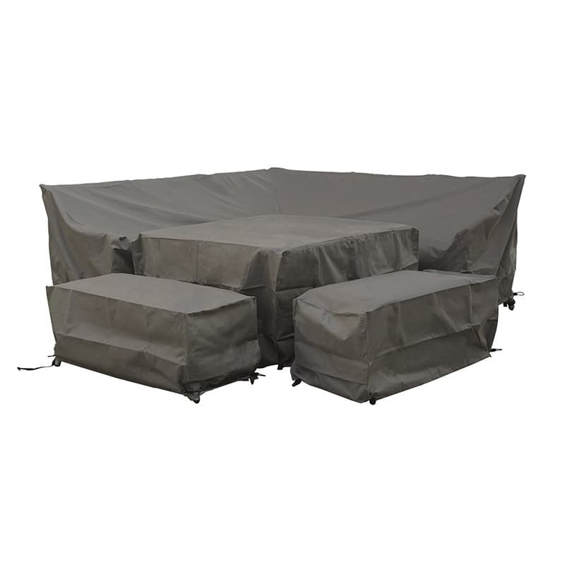 Rattan Square Corner Sofa, Table & 2 Benches Set Covers - Khaki