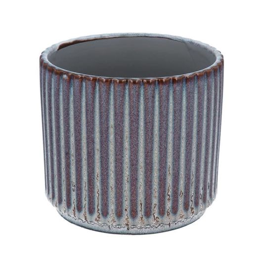 Reactive Glaze Ribbed Stoneware Pot Cover - 12cm