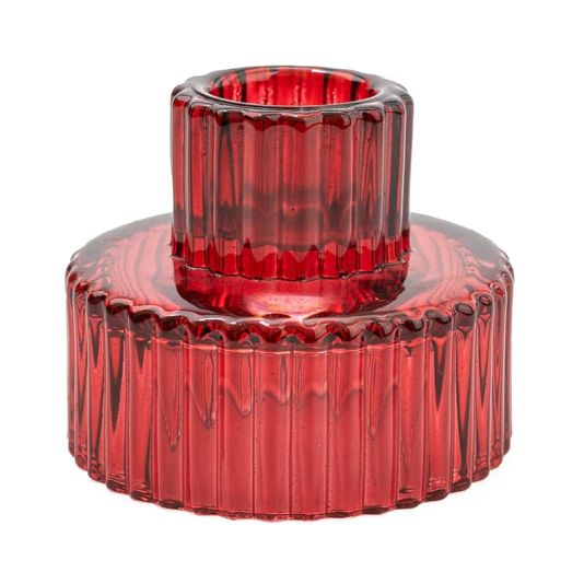 Red Double Ended Glass Candleholder