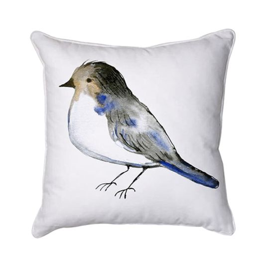 Blue Bird White Cushion